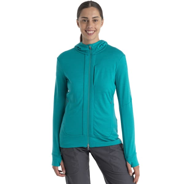 Veste polaire randonnée ICEBREAKER W QUANTUM III LS ZIP HOOD FLUX GREEN/ETHER/CB