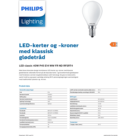 Philips LED kronepære 40W - varmt hvidt lys