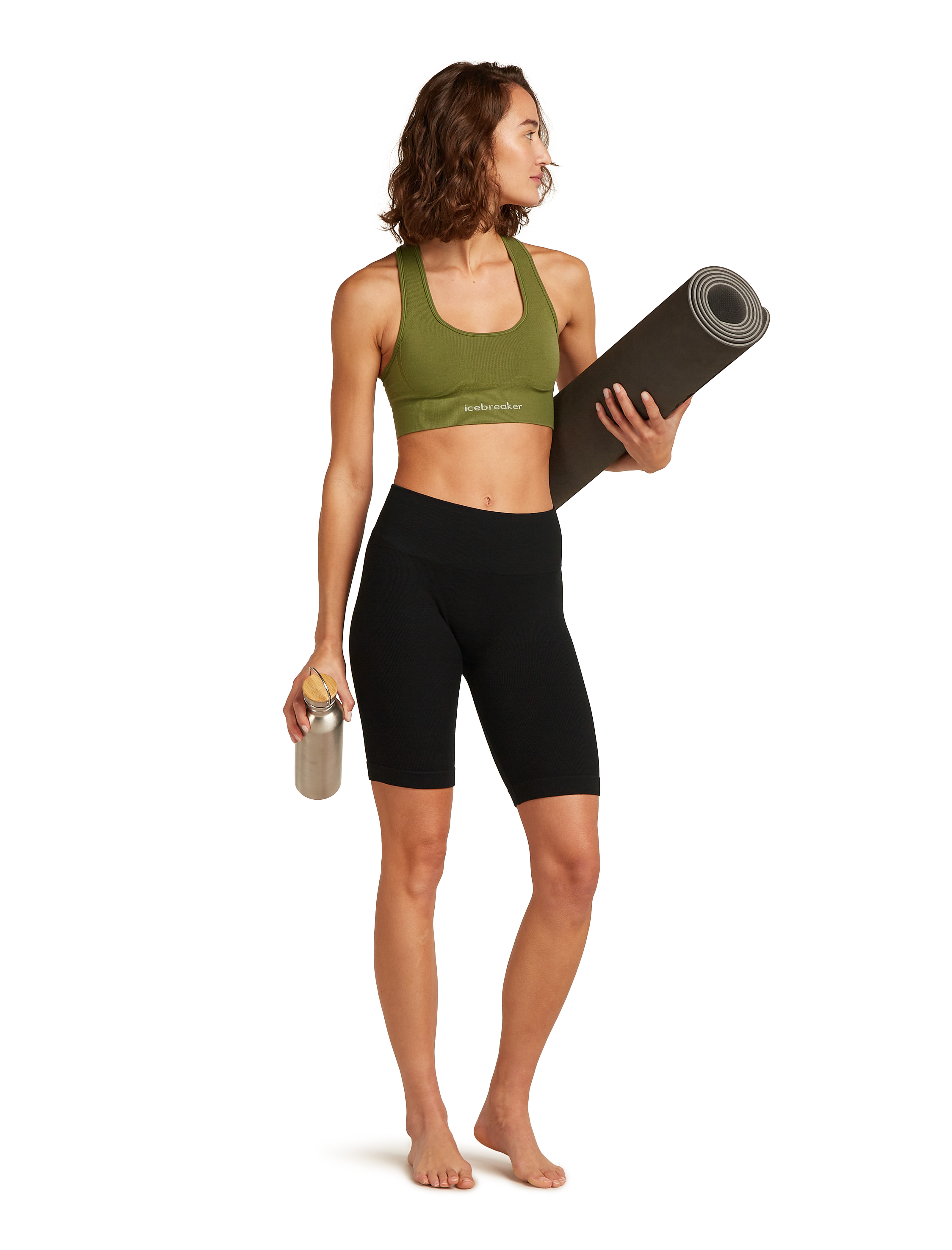 W Merino Blend Seamless Rib 8'' High Rise Shorts