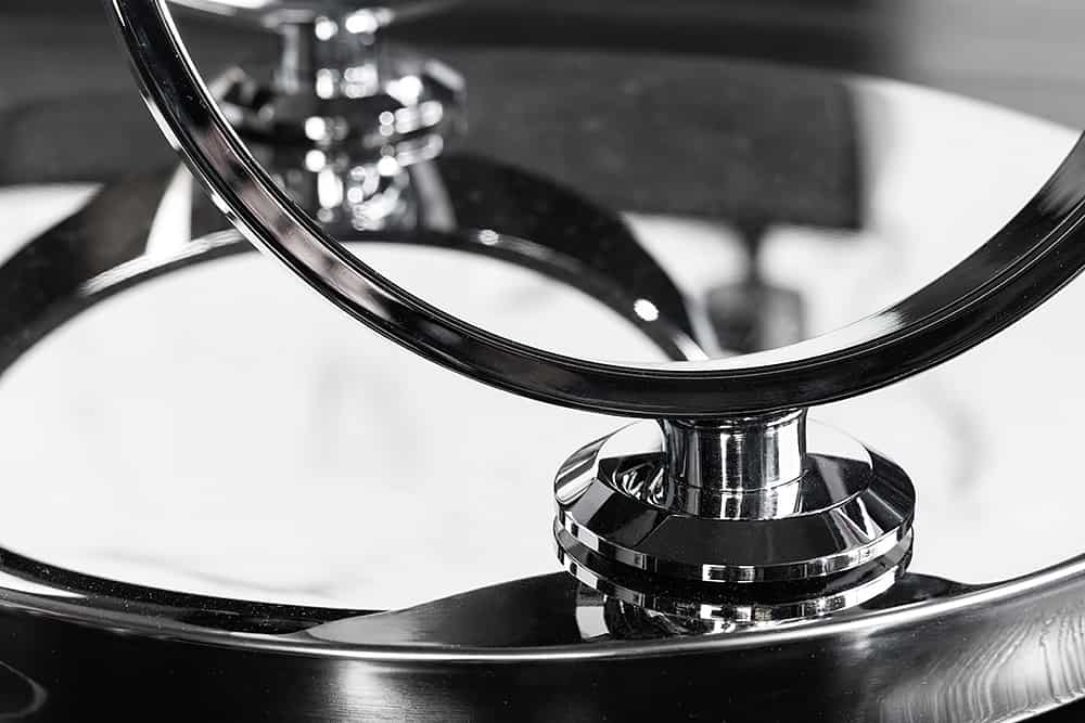 Design Couchtisch DANCING RINGS weiß rund drehbar Marmor Keramik Chrome Gestell