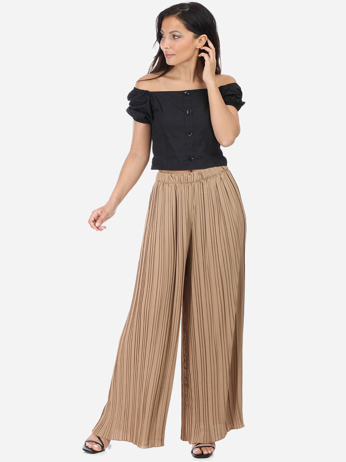 Top à encolure carré et boutons- Noir