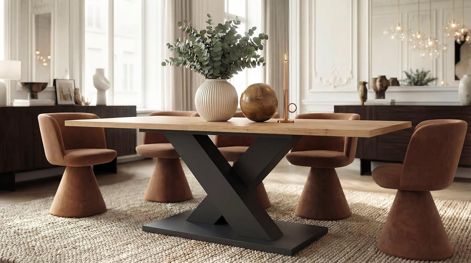 Newroom Esstisch Ausziehbar Anthrazit Wildeiche Esszimmertisch Modern - 150x76x90 cm (BxHxT) - Tisch Küchentisch Speisetisch - Esszimmer Küche Wohnzimmer