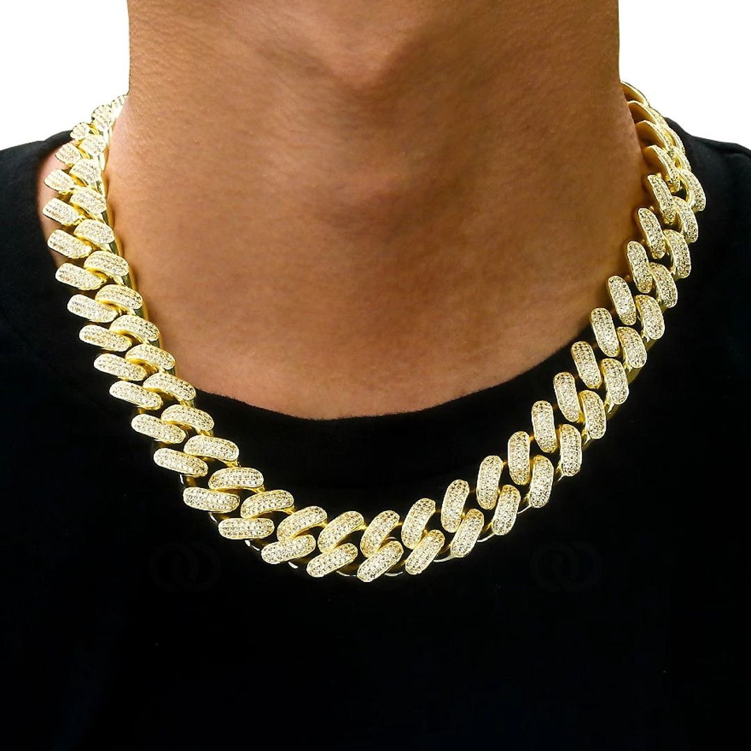 18mm Cuban Link Panzerkette Gelb vergoldet mit Zirkonia