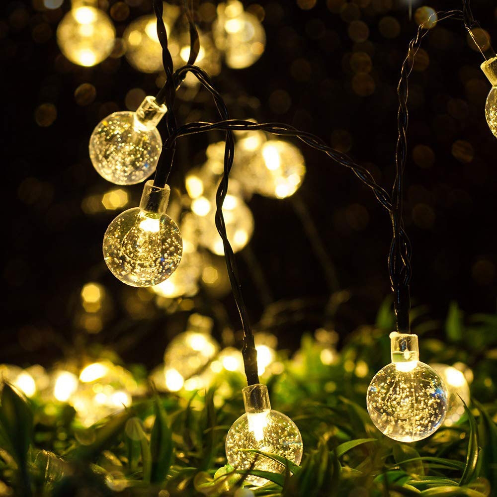 (12m) 100 LED's Deko Solar Lichterkette Kugeln Outdoor Beleuchtung IP44 - Warmweiss