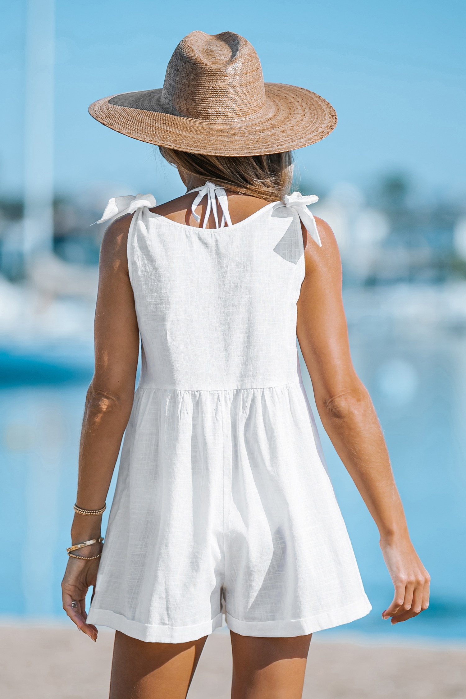 Combishort en pur coton cover up à bretelles nouées