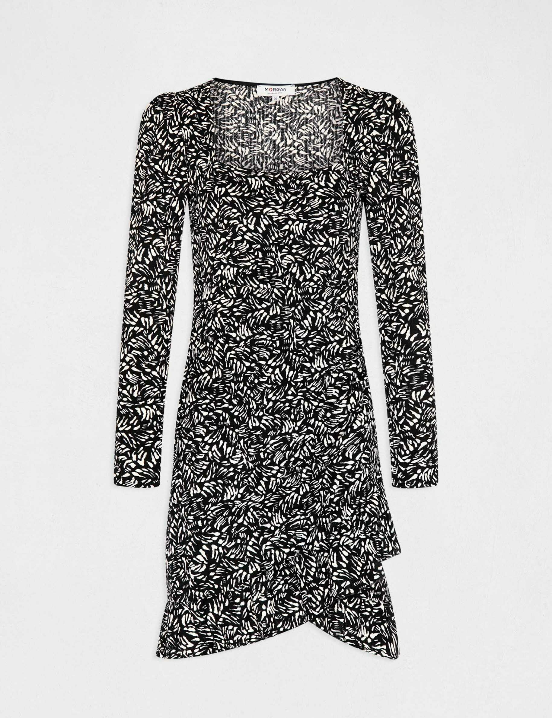 Robe ajustée drapée imprimé abstrait noir femme - noir