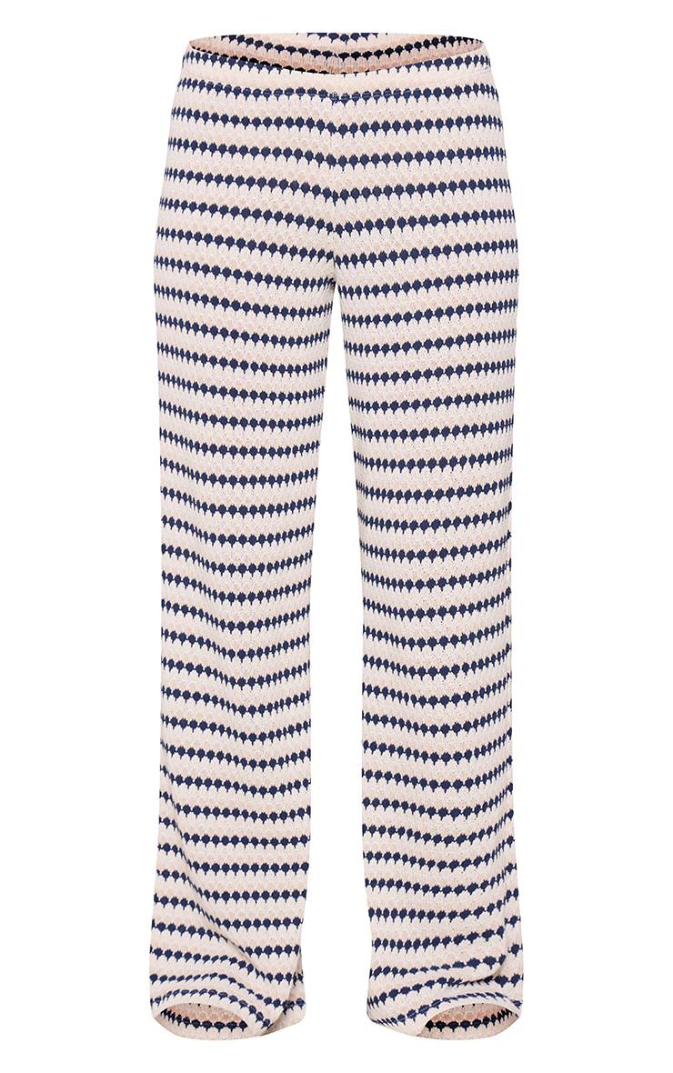 Bleu Marine Pantalon Droit En Crochet À Rayures Ensemble Coordonné