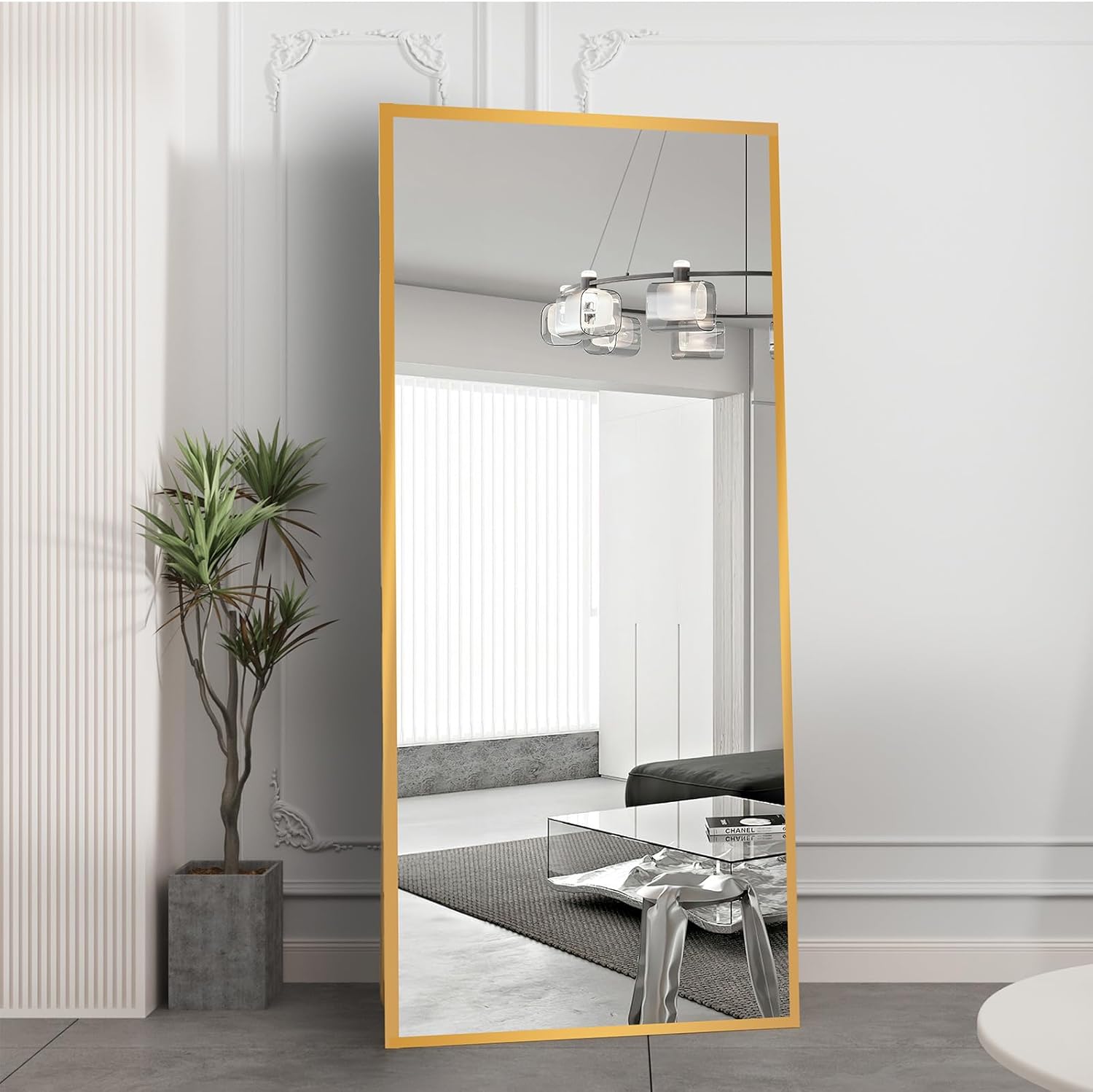 Ganzkörperspiegel Standspiegel 180x80cm mit Golden Metallrahmen Bodenspiegel HD Spiegel Groß Wandspiegel mit Haken für Wohn-, Schlaf- und Ankleidezimmer