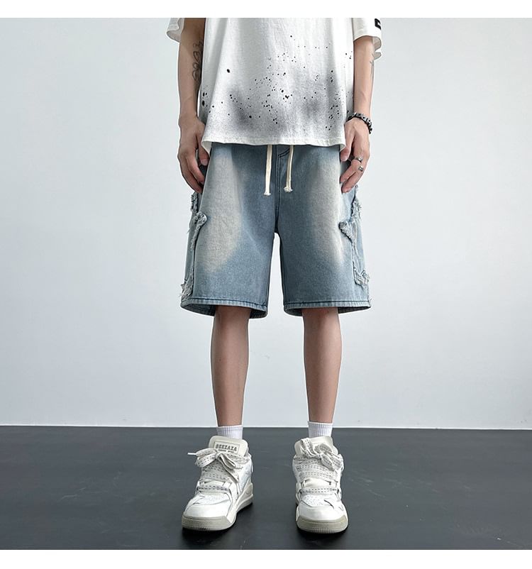 Femilina - Denim shorts met hoge taille en sterrenaccent