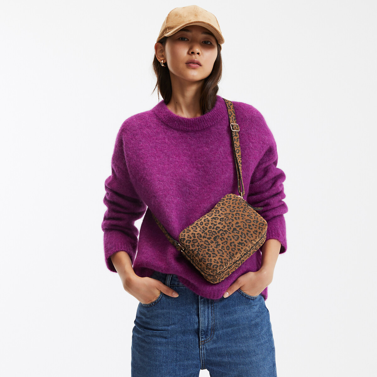 COLEÇÕES LA REDOUTE<br>Bolsa clutch em camurça com estampa de leopardo