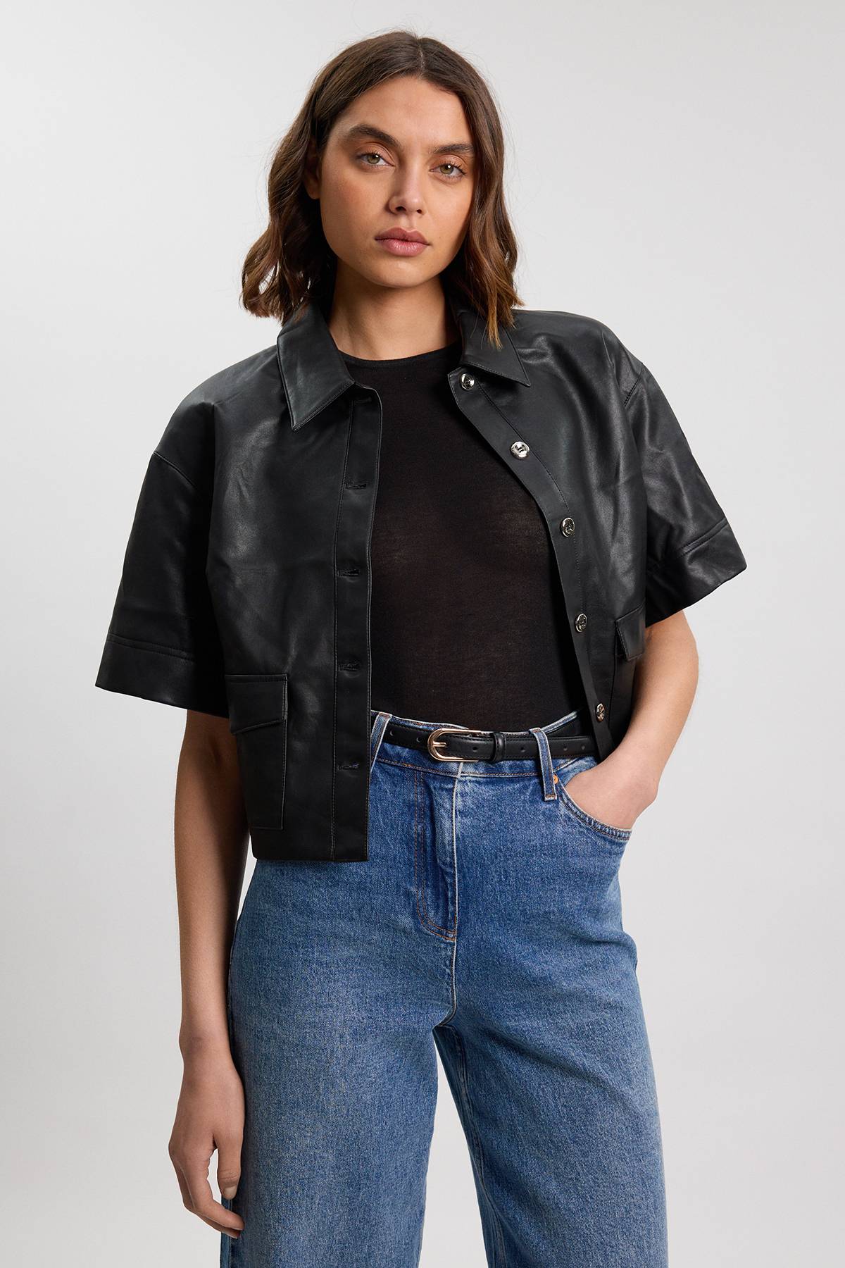 KarenMillen Chemise Courte Boxy En Synthétiquecuir