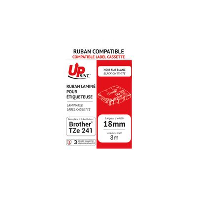 UPrint - Ruban d'étiquettes auto-adhésives pour Brother TZe241 - 1 rouleau (18 mm x 8 m) - fond blanc écriture noire