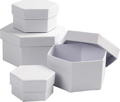 Sekskantede Æsker - H 4+5+6+7 CM - Ø 6,5+8+10+12 CM - Hvid - 4 Stk