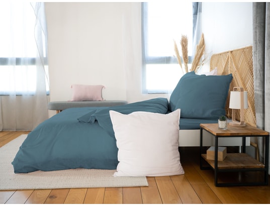 COTE DECO - Ensemble couette + 2 oreillers Parure de lit - coton et lin - 220 x 240 cm - marine