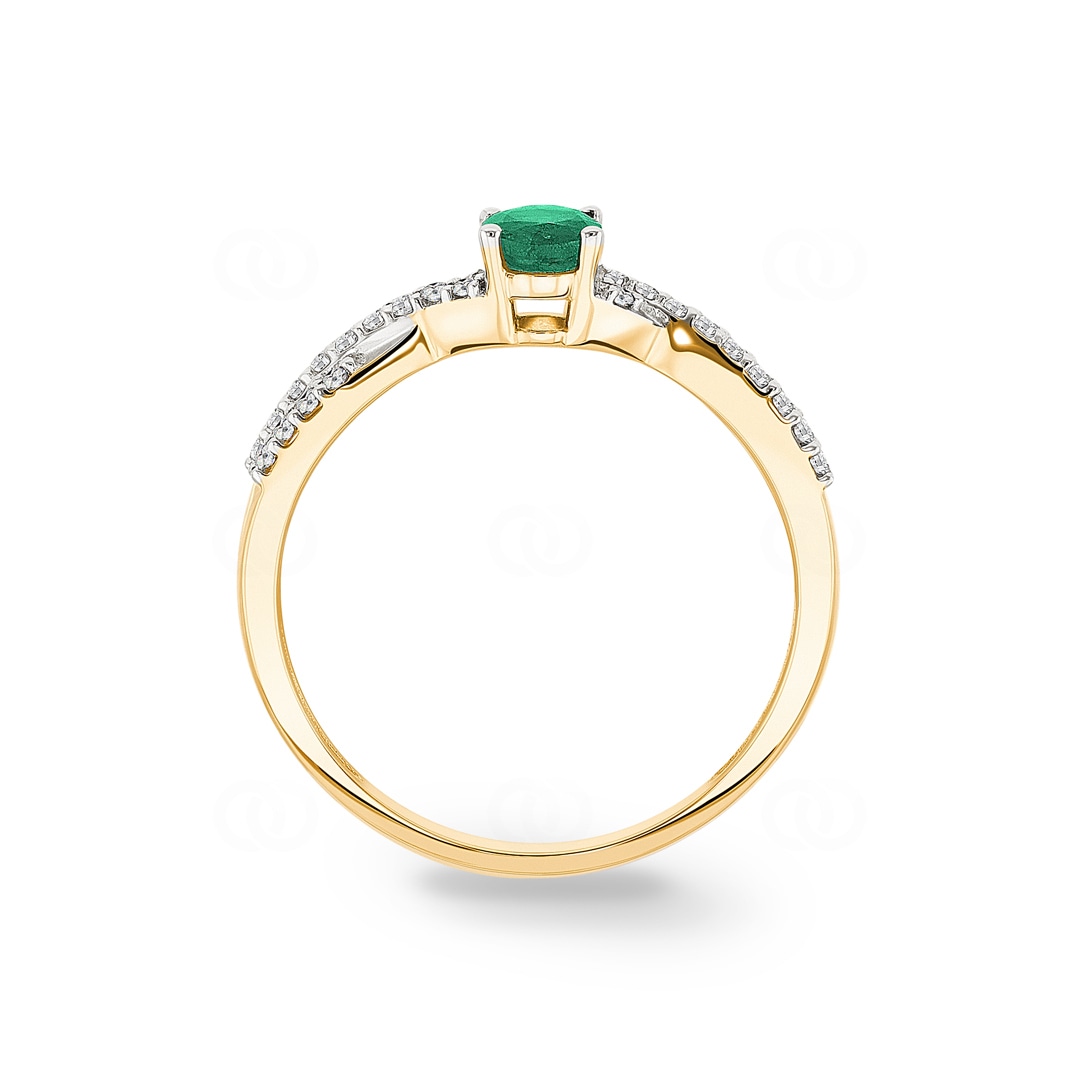 Damenring 750/18 K Gelbgold mit Smaragd oval und Diamanten 0.13 ct H/si