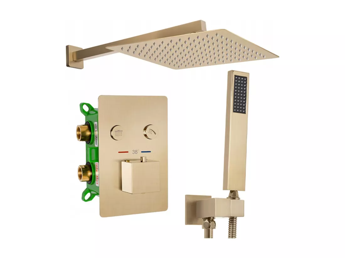 Kit De Douche Avec Thermostat Rea Fenix-Davis Termostat Brush Gold