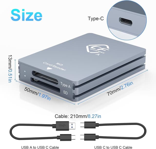 NÖRDIC Dual-Slot CFexpress Type A og SD-kortlæser, USB 3.2 Gen 2 10Gbps Windows/Mac/Linux/Android