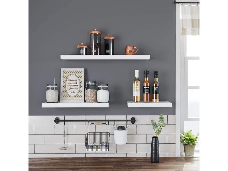 Songmics Wandregal 60 x 20 cm Holz, Weiss Wandablage in Weiss
