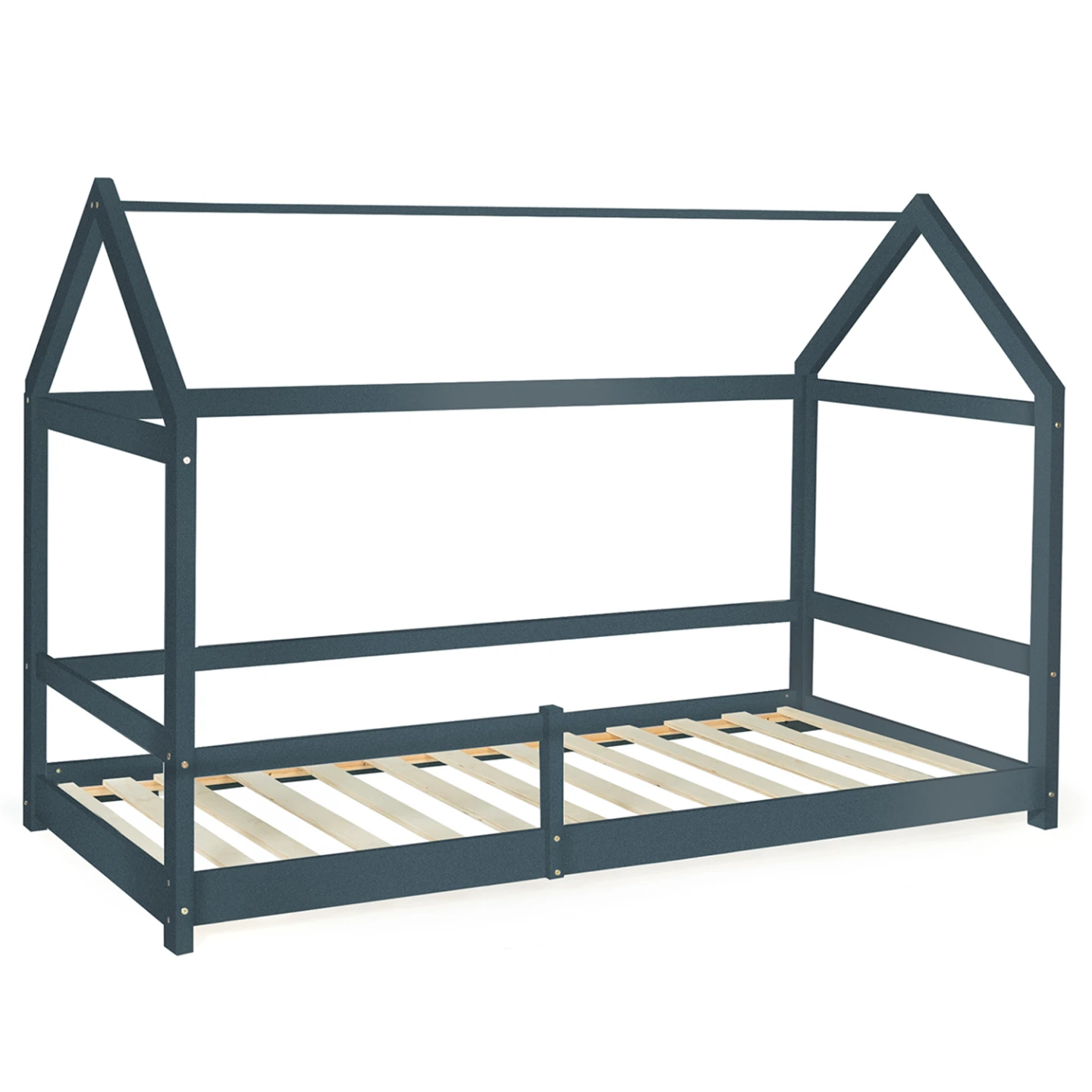 Lit cabane enfant 90 x 190 cm NESSI gris avec sommier et barrières