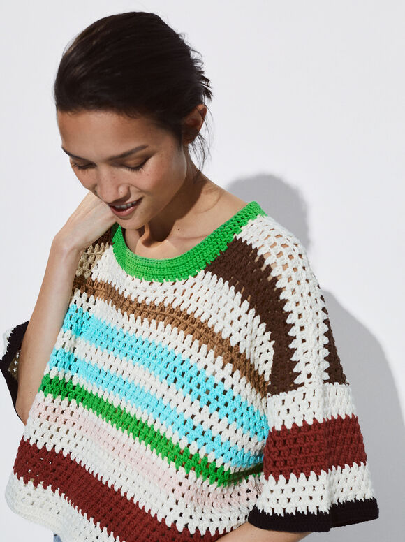 Top de crochê em algodão - Multicolorido