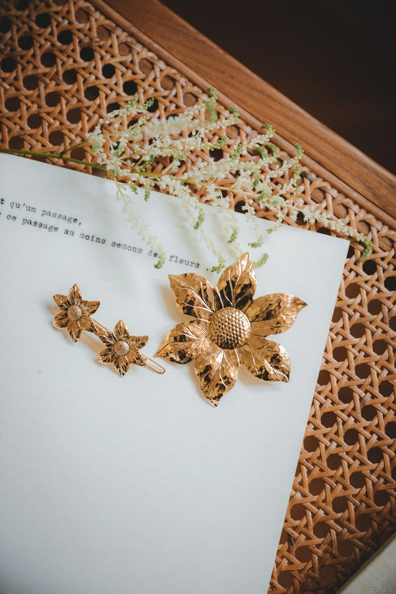 HESPÉRIS - Maxi barrette fleur doré à l'or fin | Doré