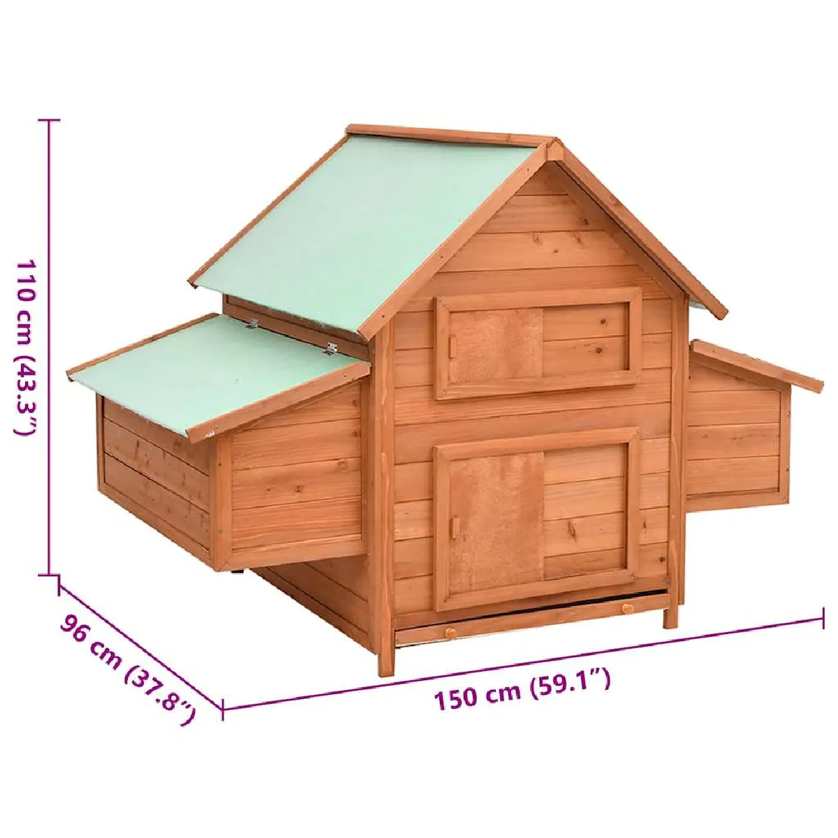 vidaXL Poulailler 150x96x110 cm - Bois de sapin massif