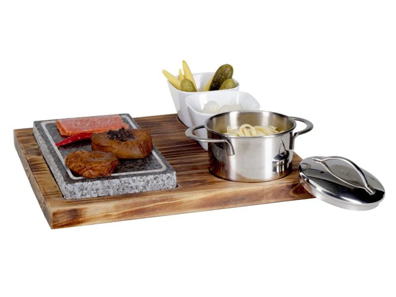 Nouvel Hot Stone Platte 6-teilig, Pinie Warmsteinplatte mit Pinienholzbrett
