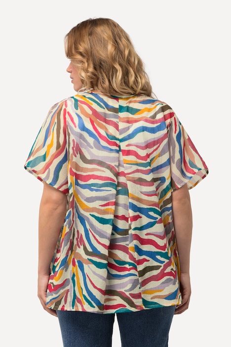 Bluse, A-Linie, Tunika-Ausschnitt, Halbarm