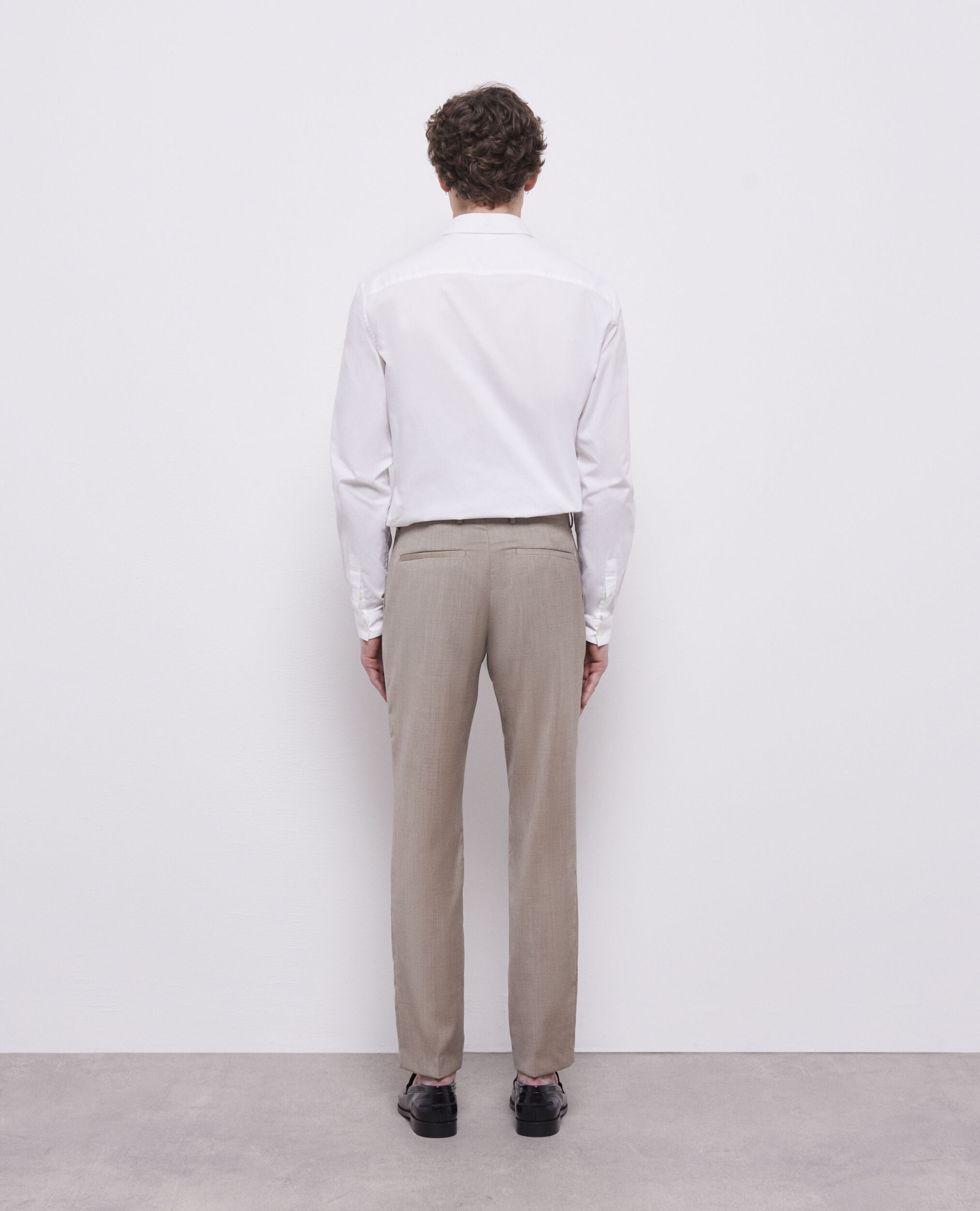 Pantalon de costume beige en laine fil à fil