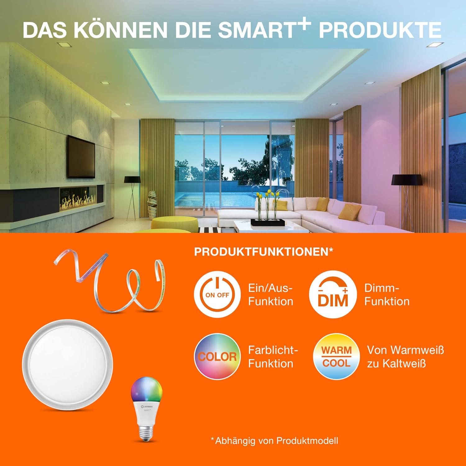 LEDVANCE Smarte LED Gartenpylone mit Bluetooth Mesh Technologie, 50cm Höhe, Lichtfarbe änderbar (2000-6500K), RGB-Farben änderbar , SMART+ MODERN LANTERN Bollard