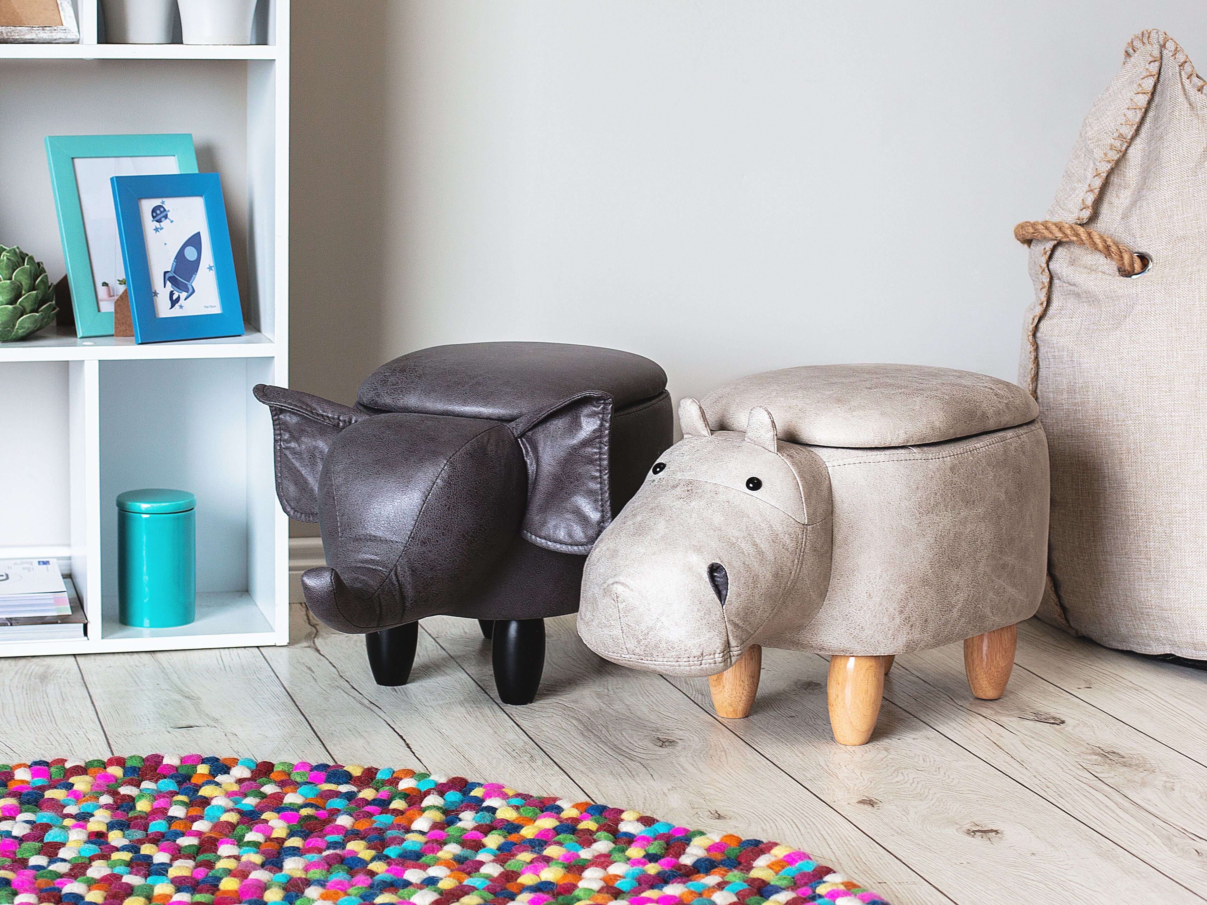 Dierenpoef met opbergruimte HIPPO Kunstleer Lichtgrijs Nijlpaard