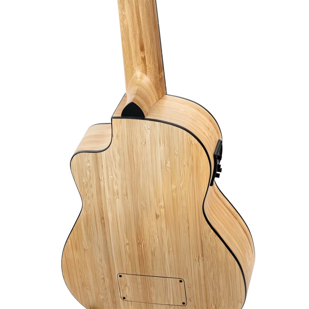 Ortega RUNAB-UB Bamboo Series Short Scale Uke Bass Natural elektrisch-akoestische bas ukelele met gigbag