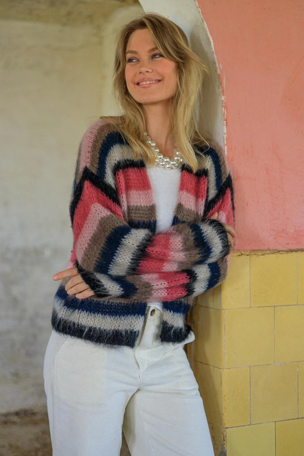 Black Colour Bccasey Multi Striped Cardigan