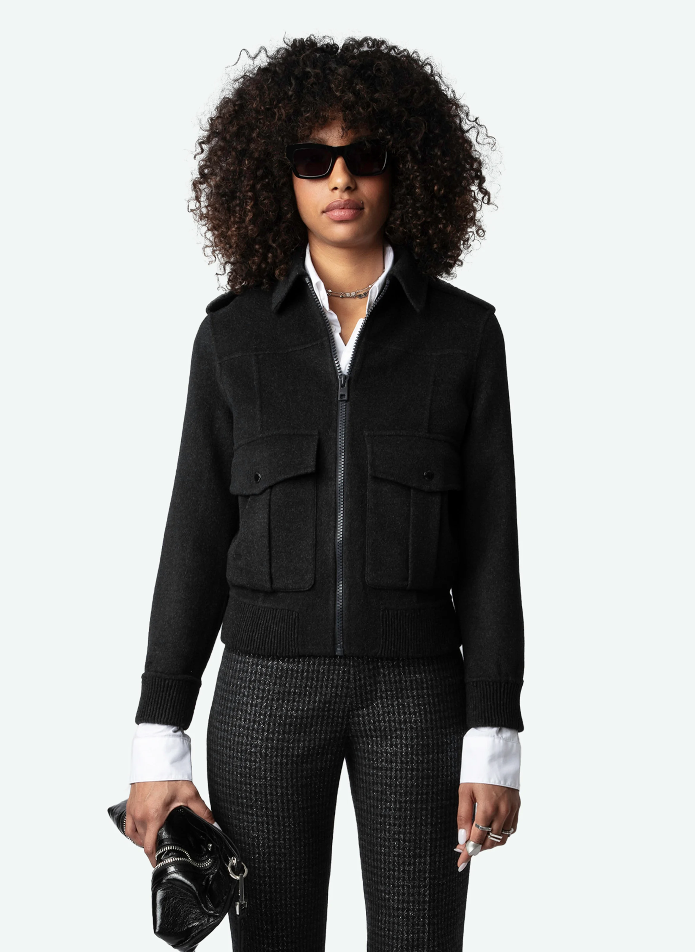 LUKA - Blouson droit en laine et cachemire | Gris
