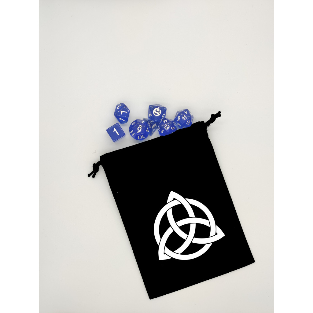 Bourse à dés noire motif Triquetra ou nœud celtique blanc