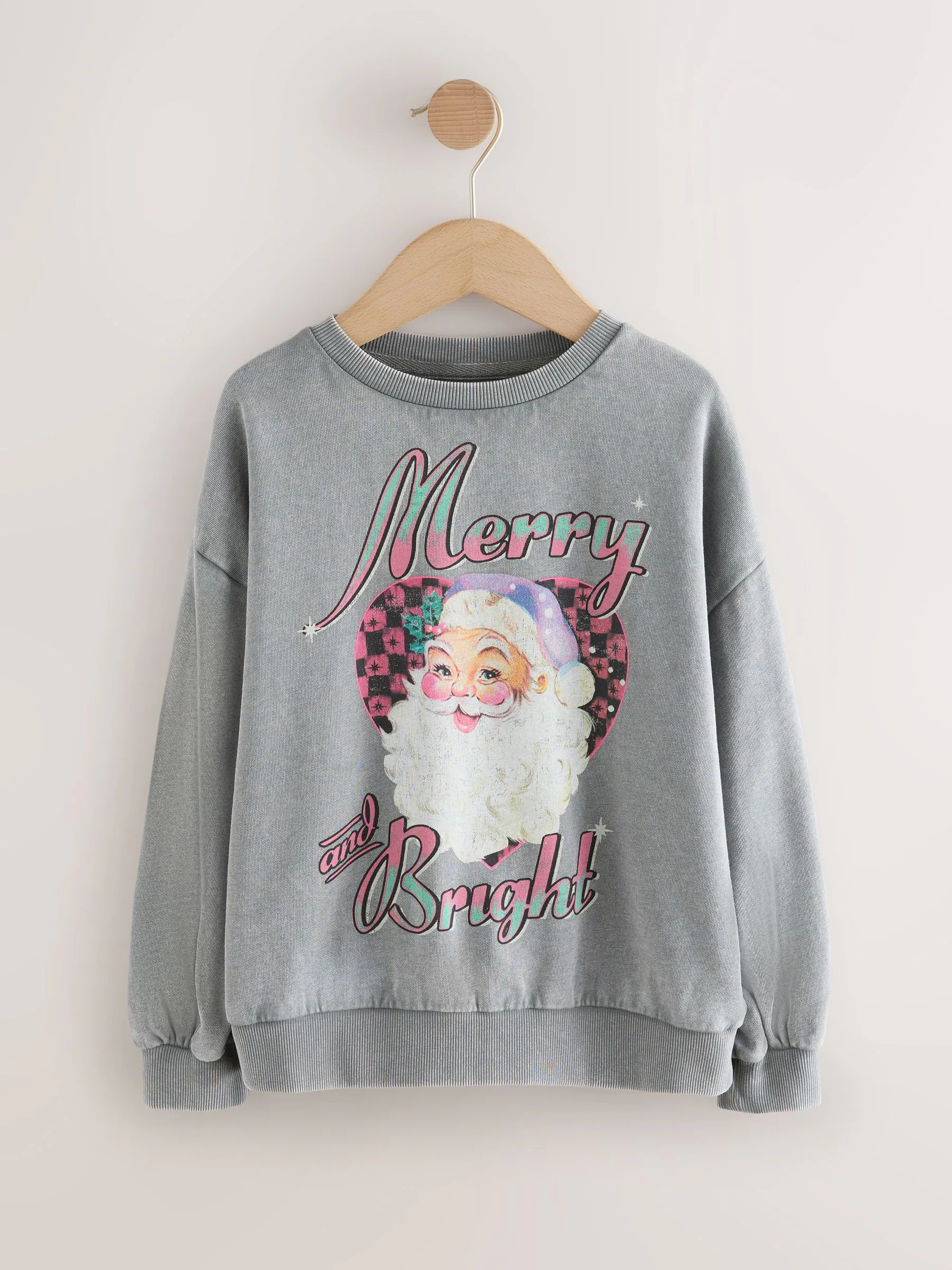 Grey Merry and Bright Washed - Kerstsweatshirt (3-16jaar)
