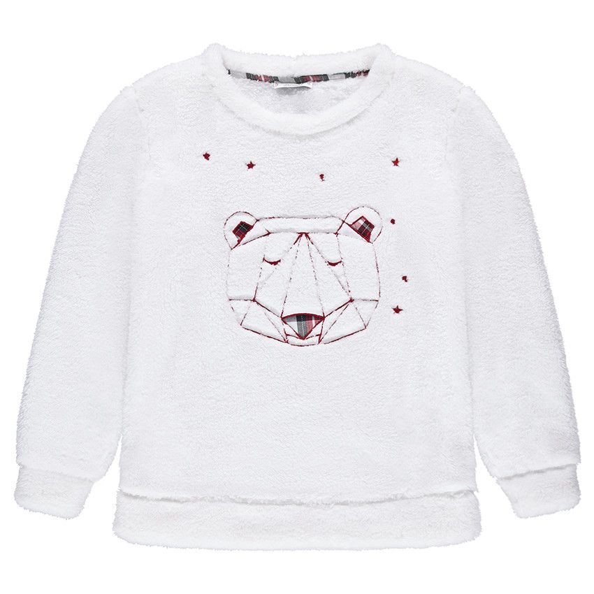 Sweat de grossesse en sherpa avec ours origami brodé - Bleu