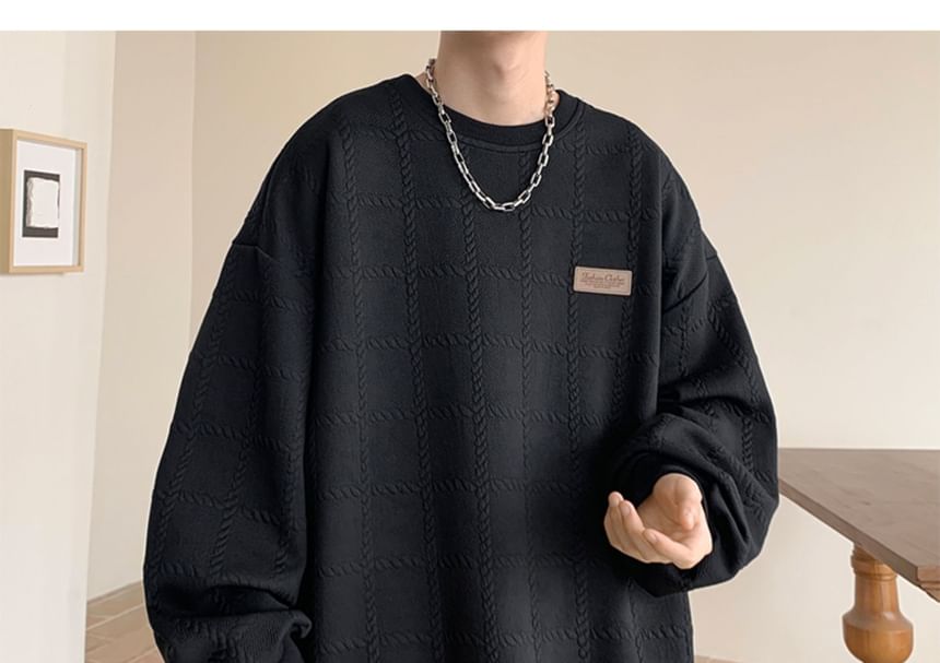 YERGO - Sweatshirt met ronde hals en effen patroon en reliëf