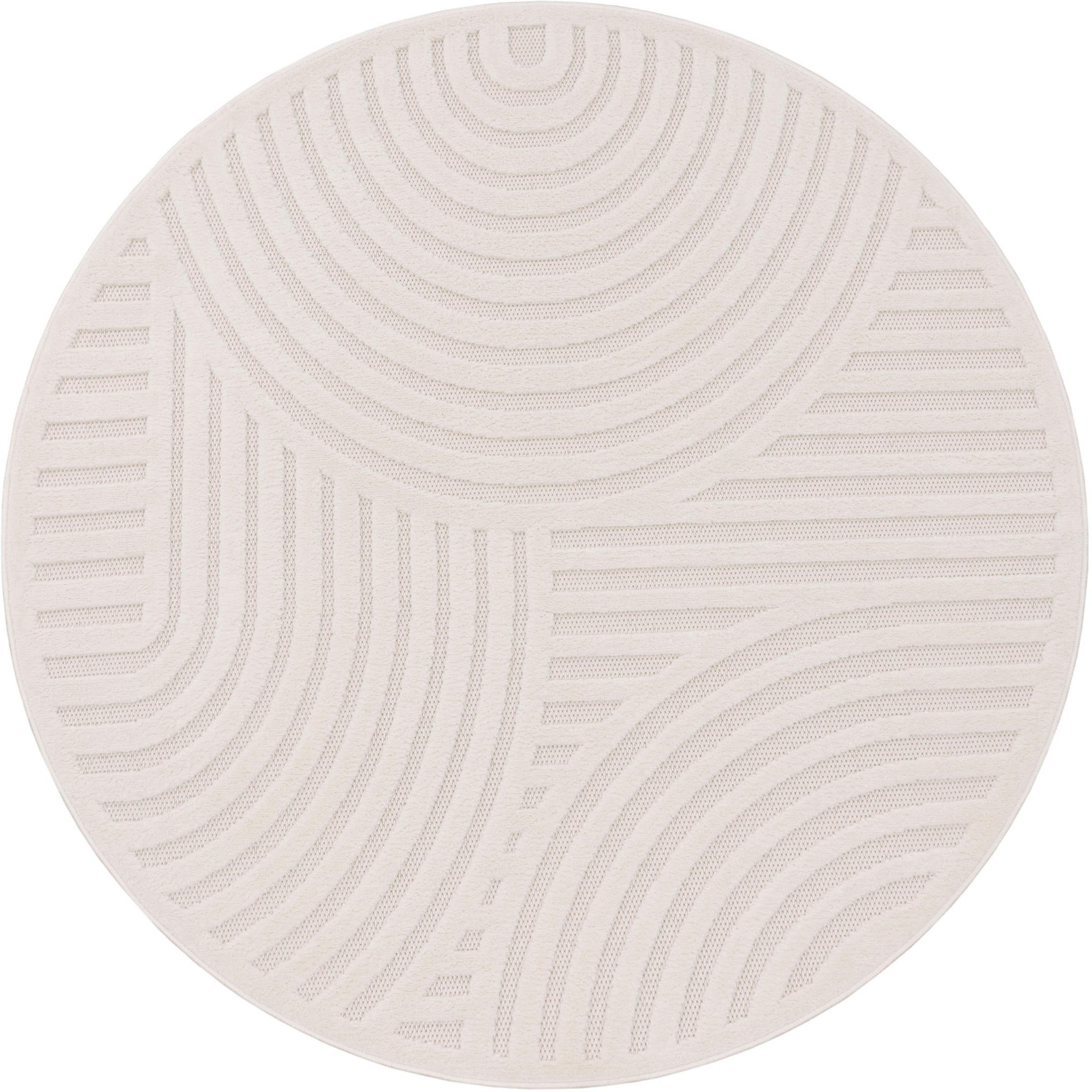 Paco Home Teppich »Livorno 674« rund 14 mm Höhe Uni-Farben, Scandi, Regenbogen, Hoch-Tief Effekt, Outdoor geeignet
