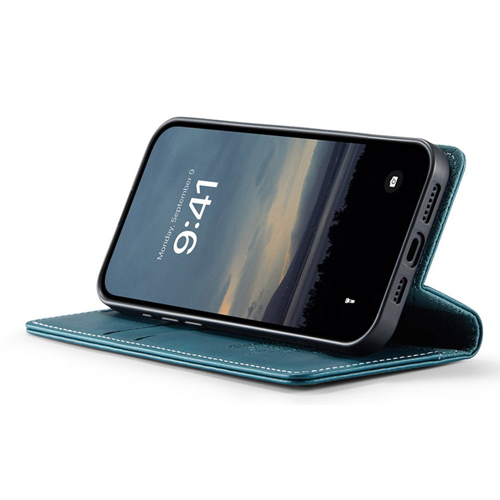 iPhone 16e Leder Tasche Flip Wallet Etui mit Kartenfächern (RFID Schutz) - Blaugrün