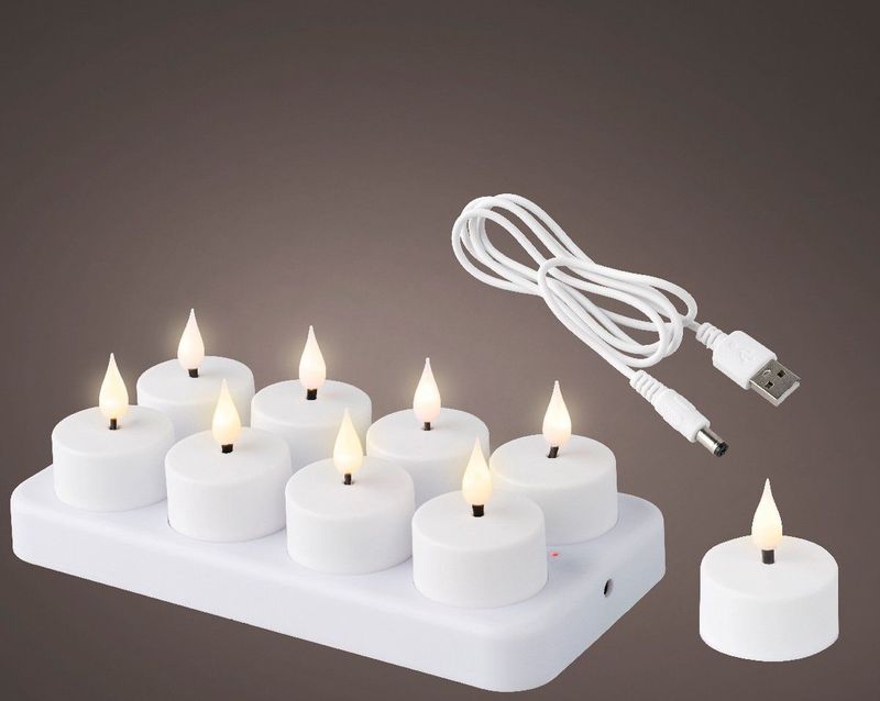 Lumineo Oplaadbare waxinelichtjes D4 | Wit | Bewegende vlam | 8 stuks
