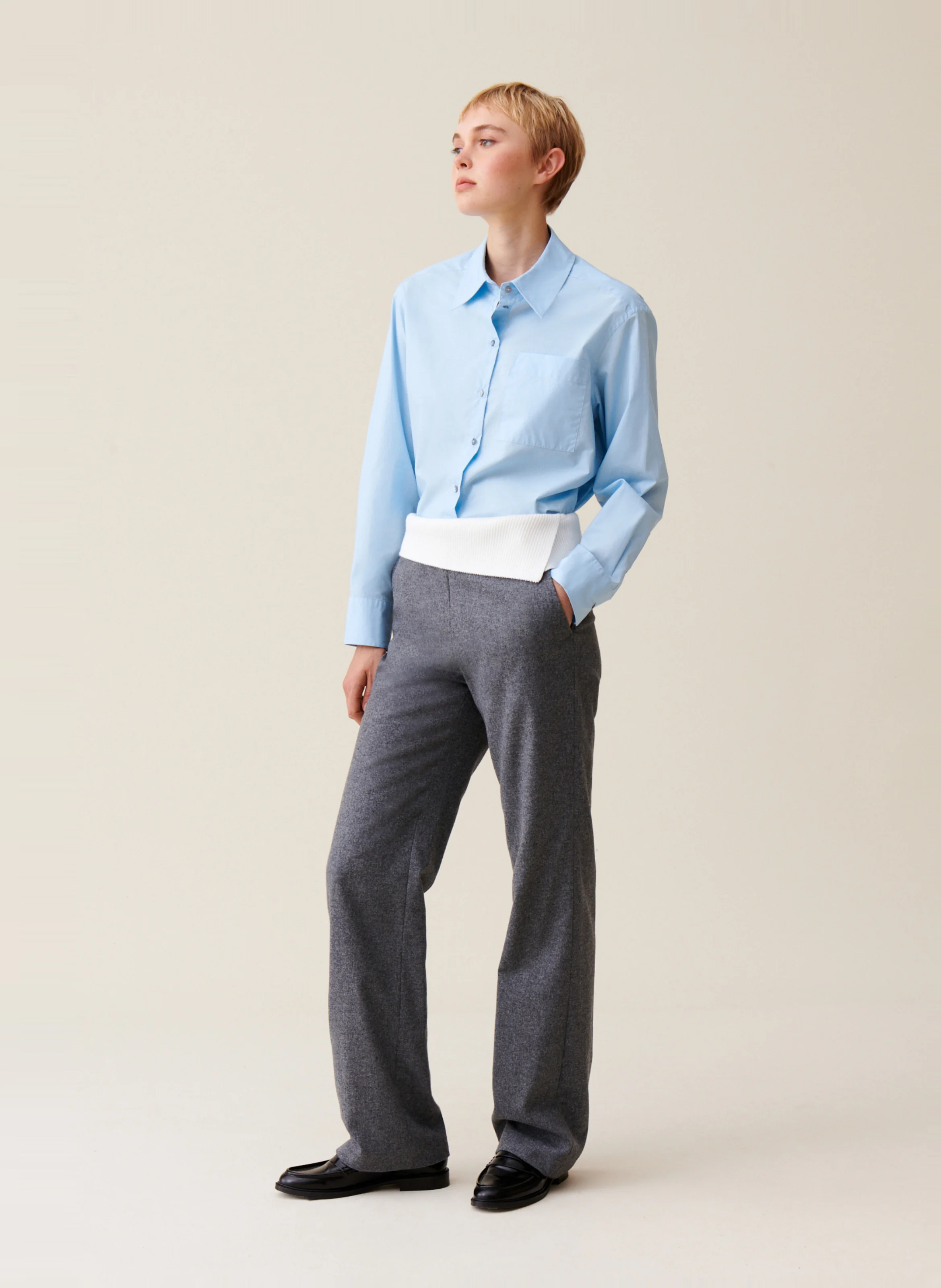 Pantalon droit en laine mélangée | Gris