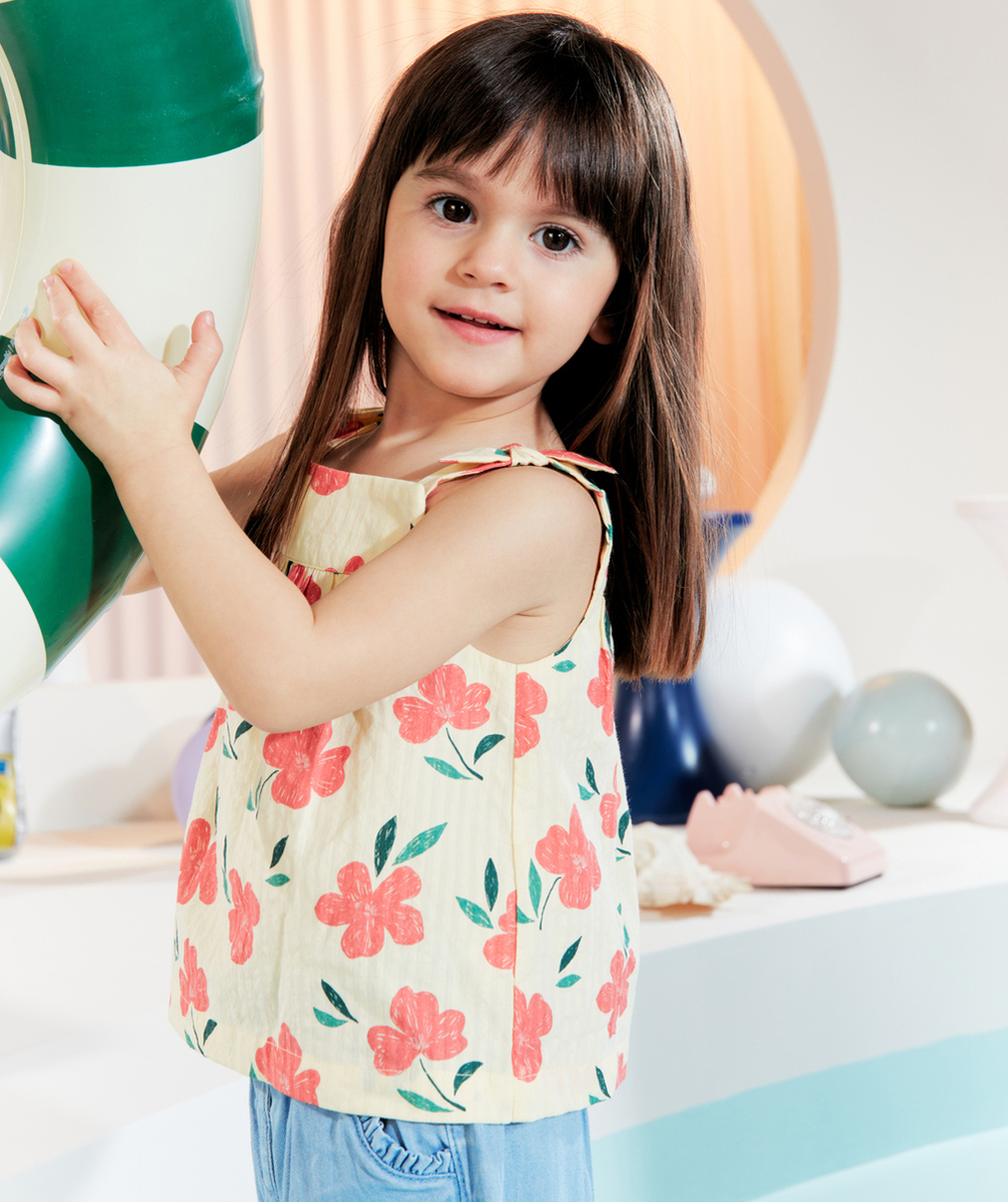 BLOUSE BÉBÉ FILLE JAUNE EN COTON ET IMPRIMÉE AVEC FLEURS