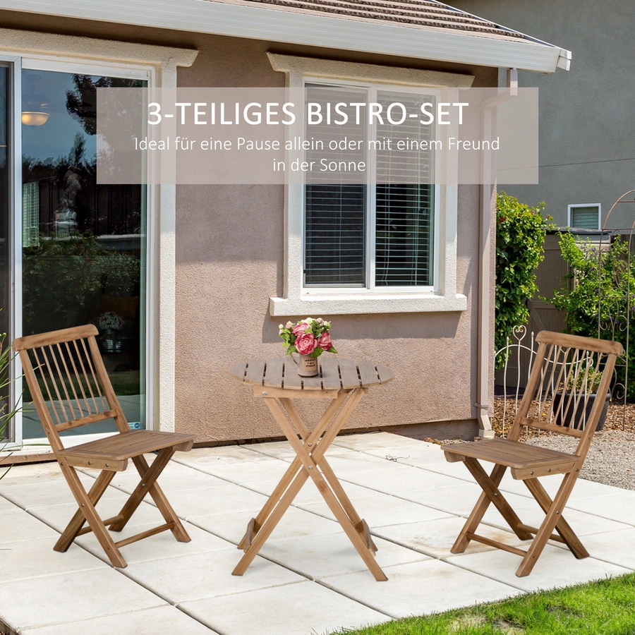 Outsunny Gartenmöbel-Set mit Klappfunktion natur