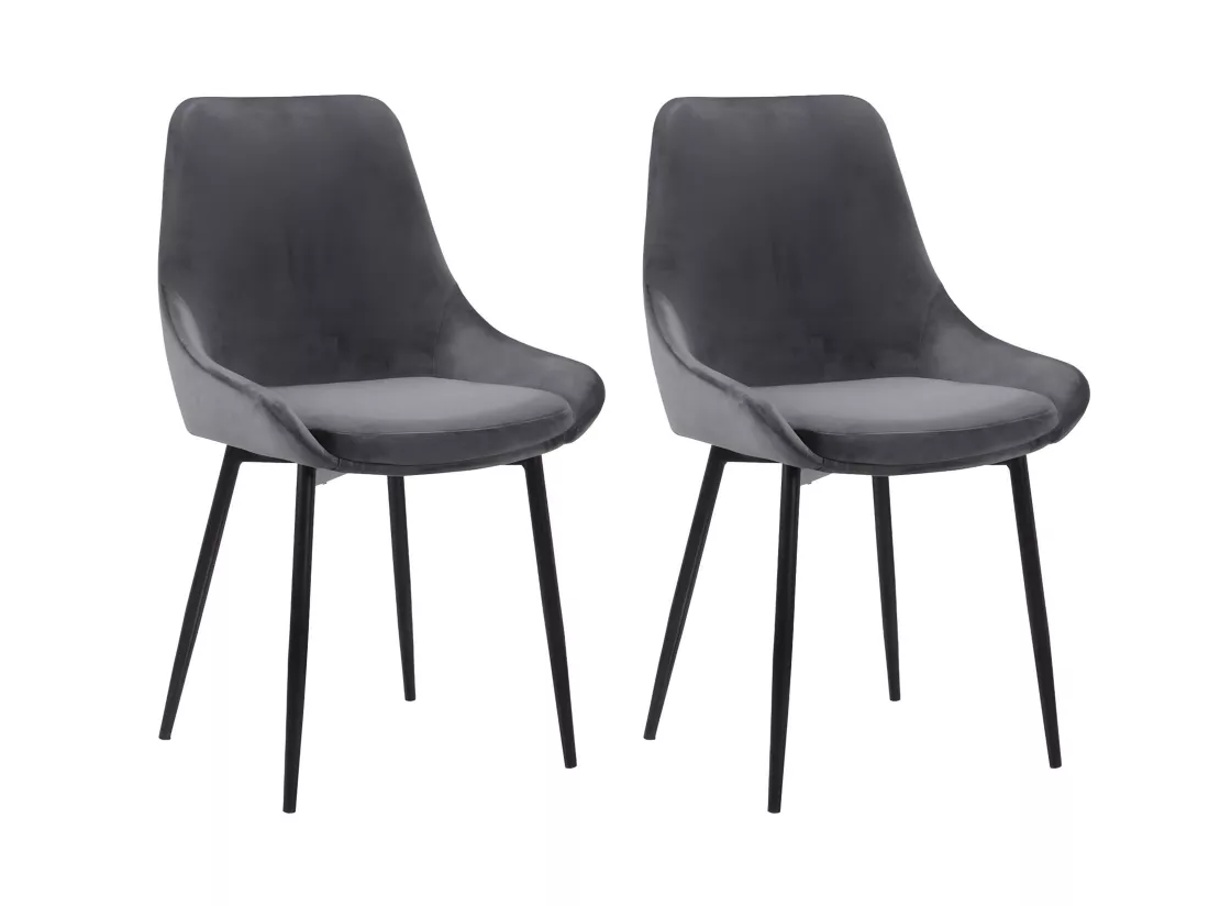 Lot de 2 chaises - Velours et métal noir - Anthracite - MASURIE