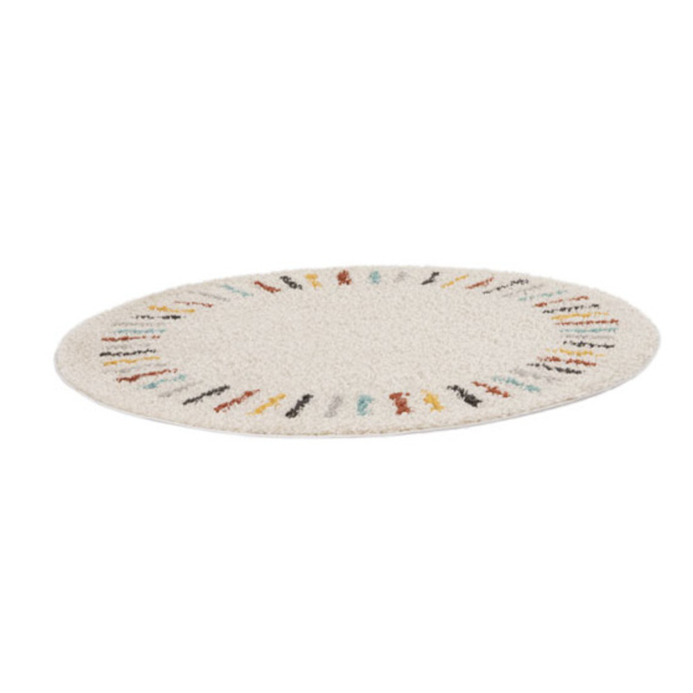 Tapis rond chambre d'enfant berbère - adel - beige et traits multicolore - ø 160 cm