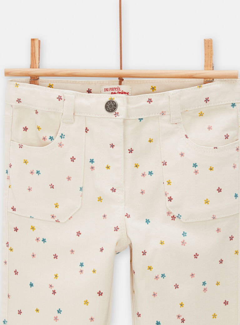 Jean à motif fleuri bleu marine flare pour fille