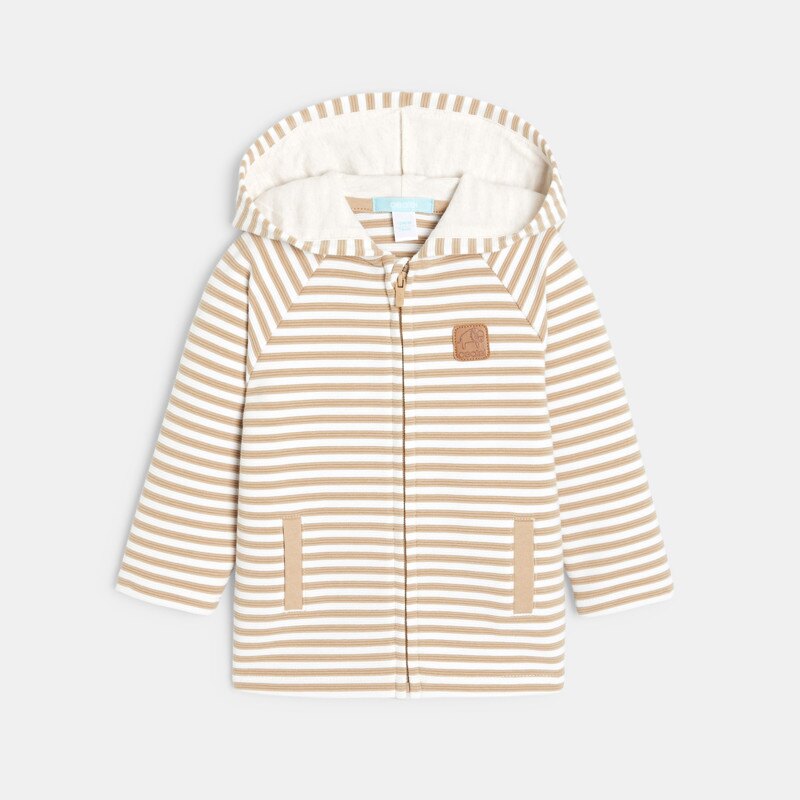 Gilet à capuche zippé rayures fantaisie blanc bébé garçon Blanc