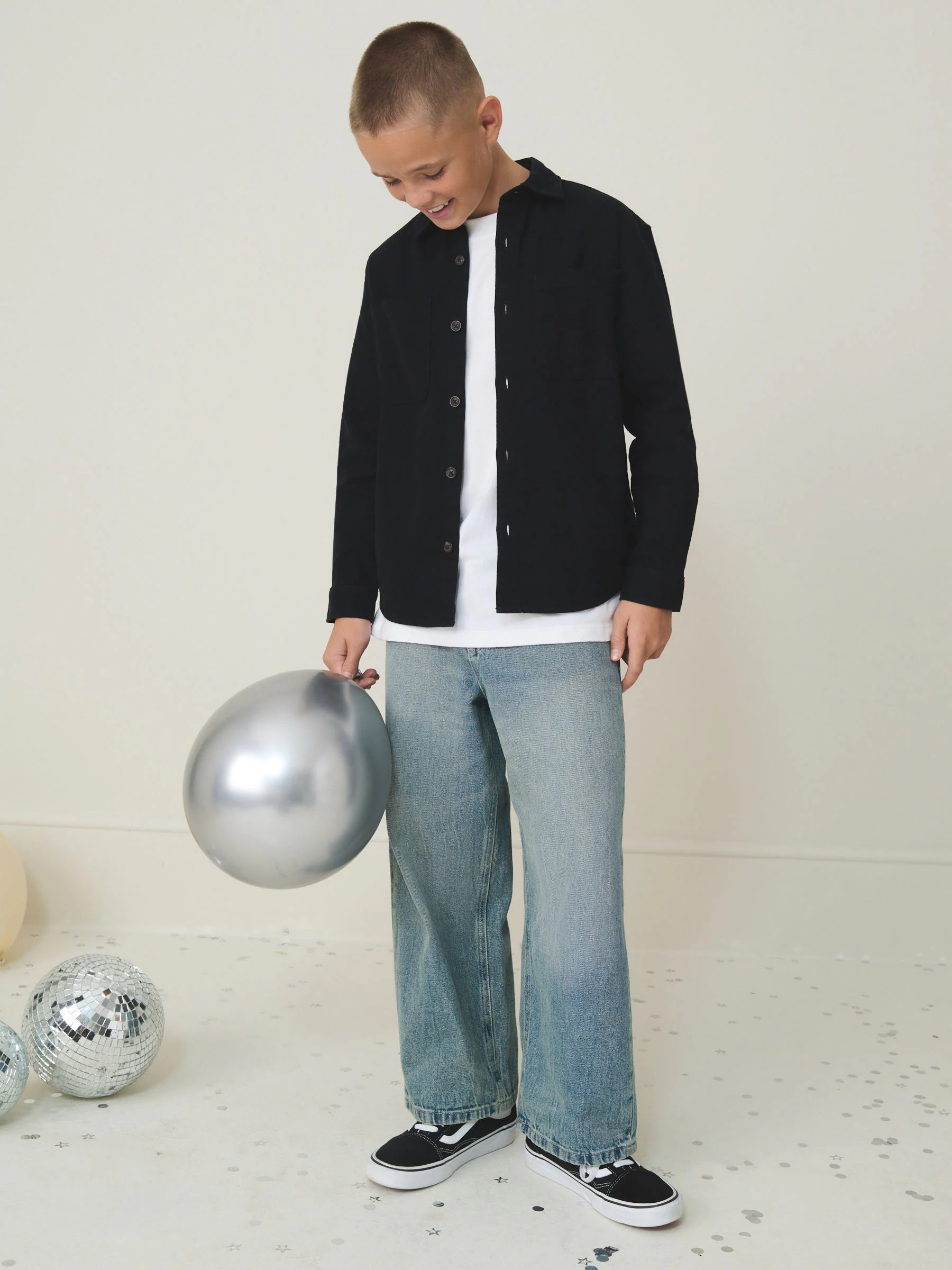 Zwart - Geborsteld overshirt (3-16jr)