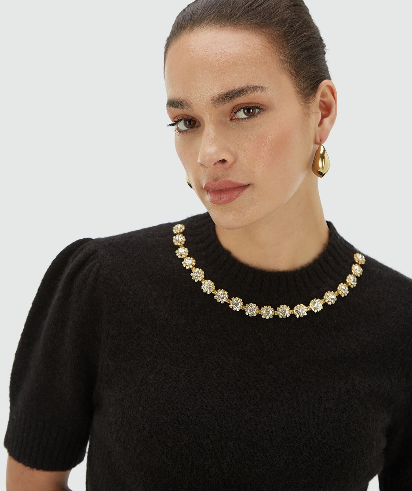 JV-FRANKA slim fit top met merinowol - black